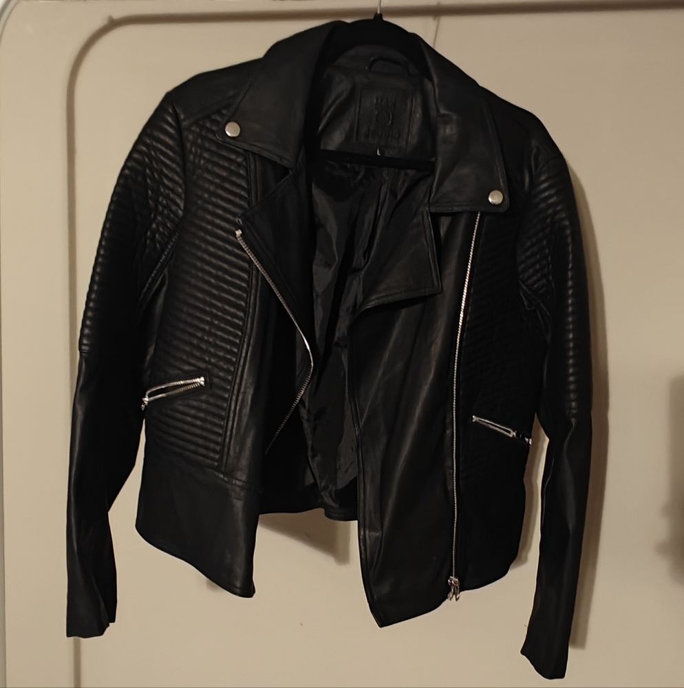 Max Studio Women's Black Faux Leather Jacket L